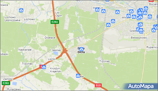mapa Białe Błota powiat bydgoski, Białe Błota powiat bydgoski na mapie Targeo