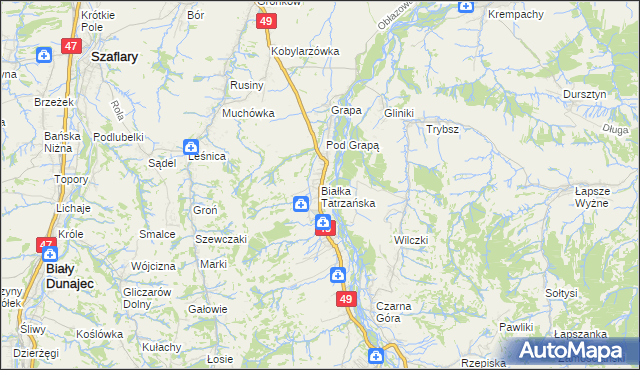 mapa Białka Tatrzańska, Białka Tatrzańska na mapie Targeo