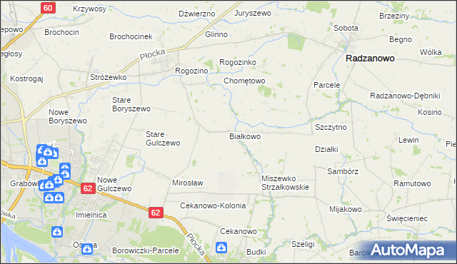 mapa Białkowo gmina Radzanowo, Białkowo gmina Radzanowo na mapie Targeo