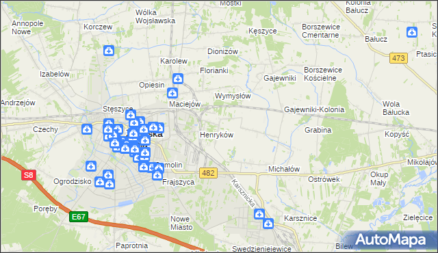 mapa Biały Ług gmina Zduńska Wola, Biały Ług gmina Zduńska Wola na mapie Targeo