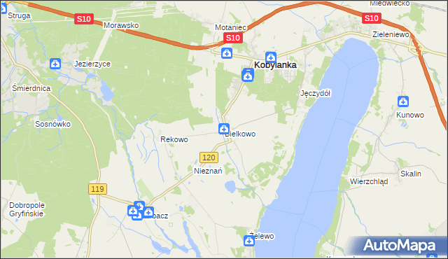 mapa Bielkowo gmina Kobylanka, Bielkowo gmina Kobylanka na mapie Targeo