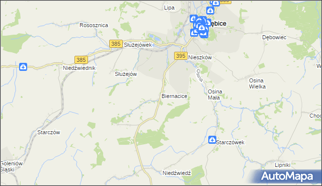 mapa Biernacice gmina Ziębice, Biernacice gmina Ziębice na mapie Targeo