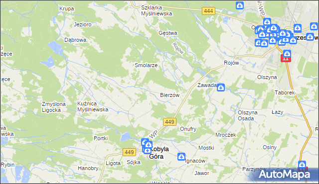 mapa Bierzów gmina Kobyla Góra, Bierzów gmina Kobyla Góra na mapie Targeo