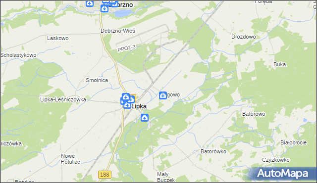 mapa Bługowo gmina Lipka, Bługowo gmina Lipka na mapie Targeo