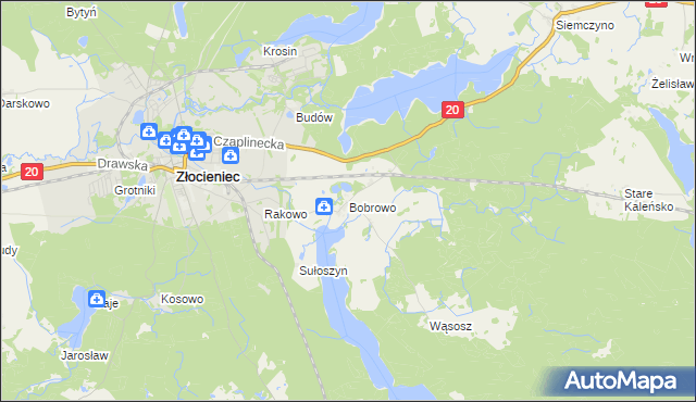 mapa Bobrowo gmina Złocieniec, Bobrowo gmina Złocieniec na mapie Targeo