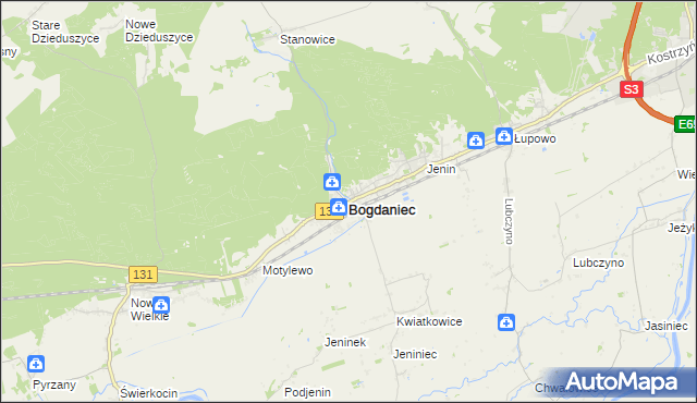 mapa Bogdaniec powiat gorzowski, Bogdaniec powiat gorzowski na mapie Targeo