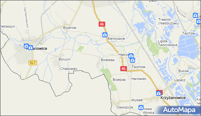 mapa Bolesław gmina Krzyżanowice, Bolesław gmina Krzyżanowice na mapie Targeo