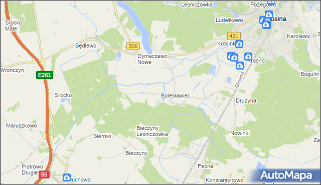 mapa Bolesławiec gmina Mosina, Bolesławiec gmina Mosina na mapie Targeo
