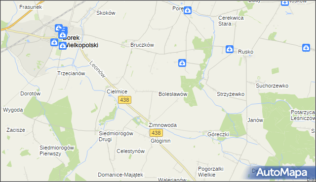mapa Bolesławów gmina Borek Wielkopolski, Bolesławów gmina Borek Wielkopolski na mapie Targeo