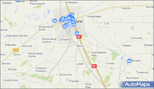 mapa Borki gmina Łęczyca, Borki gmina Łęczyca na mapie Targeo