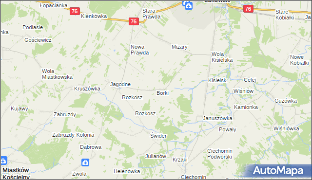 mapa Borki gmina Stoczek Łukowski, Borki gmina Stoczek Łukowski na mapie Targeo