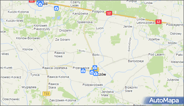 mapa Borki gmina Tczów, Borki gmina Tczów na mapie Targeo
