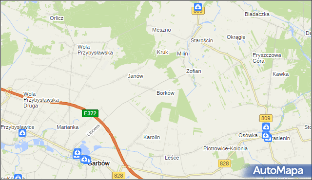 mapa Borków gmina Garbów, Borków gmina Garbów na mapie Targeo