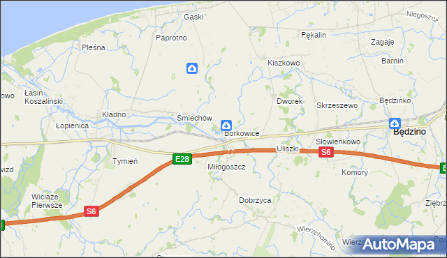 mapa Borkowice gmina Będzino, Borkowice gmina Będzino na mapie Targeo