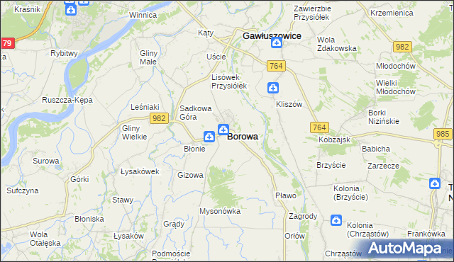 mapa Borowa powiat mielecki, Borowa powiat mielecki na mapie Targeo