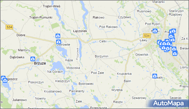 mapa Borzymin, Borzymin na mapie Targeo