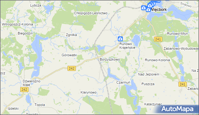 mapa Borzyszkowo gmina Więcbork, Borzyszkowo gmina Więcbork na mapie Targeo