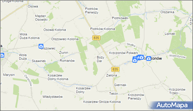 mapa Boży Dar gmina Krzczonów, Boży Dar gmina Krzczonów na mapie Targeo