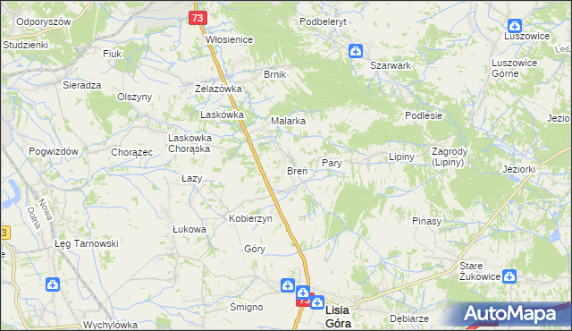 mapa Breń gmina Lisia Góra, Breń gmina Lisia Góra na mapie Targeo