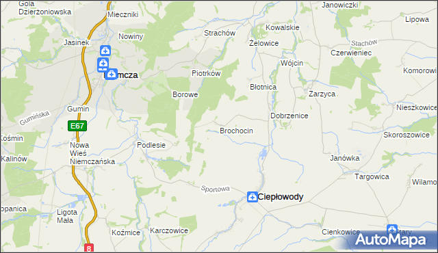 mapa Brochocin gmina Ciepłowody, Brochocin gmina Ciepłowody na mapie Targeo