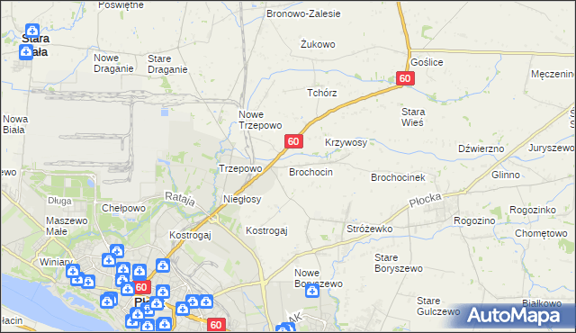 mapa Brochocin gmina Radzanowo, Brochocin gmina Radzanowo na mapie Targeo