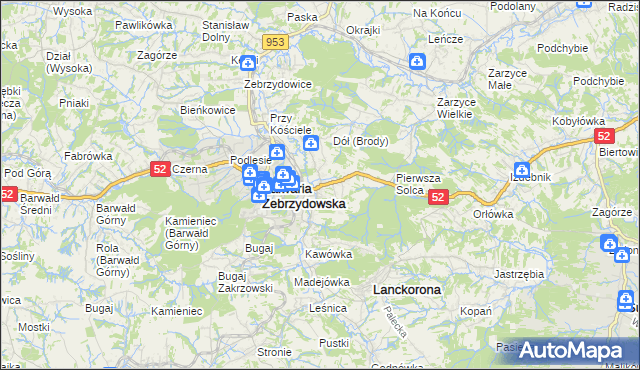 mapa Brody gmina Kalwaria Zebrzydowska, Brody gmina Kalwaria Zebrzydowska na mapie Targeo