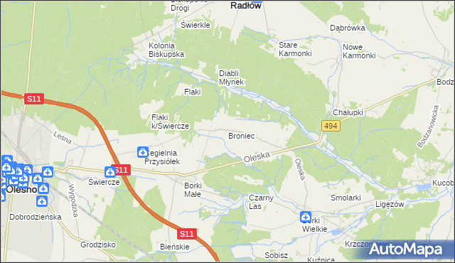 mapa Broniec, Broniec na mapie Targeo