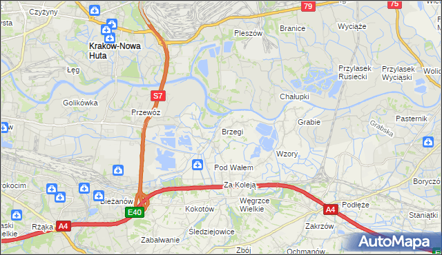 mapa Brzegi gmina Wieliczka, Brzegi gmina Wieliczka na mapie Targeo