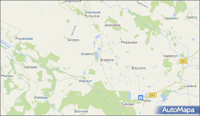 mapa Brzezina gmina Dolice, Brzezina gmina Dolice na mapie Targeo