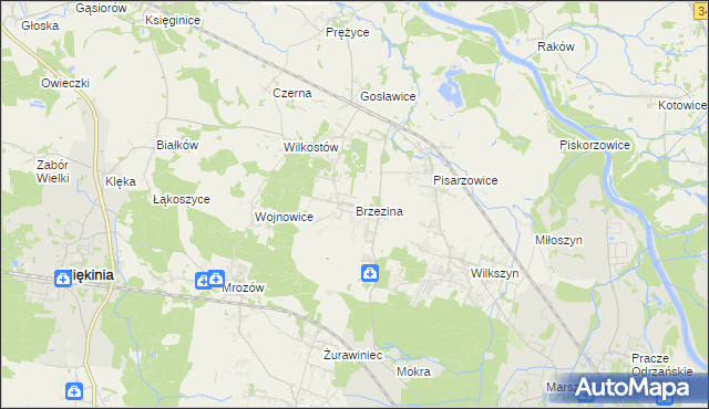 mapa Brzezina gmina Miękinia, Brzezina gmina Miękinia na mapie Targeo