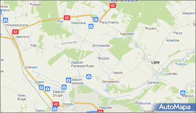 mapa Brzózki gmina Lipie, Brzózki gmina Lipie na mapie Targeo
