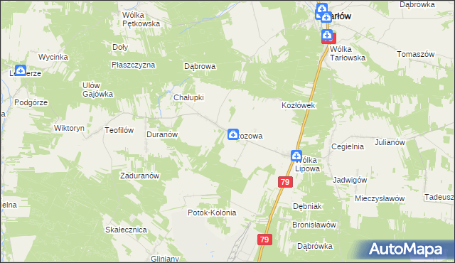 mapa Brzozowa gmina Tarłów, Brzozowa gmina Tarłów na mapie Targeo