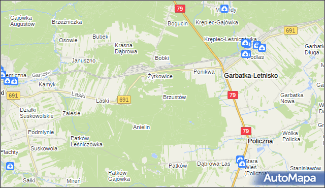 mapa Brzustów gmina Garbatka-Letnisko, Brzustów gmina Garbatka-Letnisko na mapie Targeo