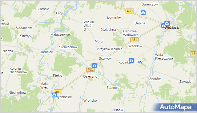 mapa Brzyków gmina Widawa, Brzyków gmina Widawa na mapie Targeo