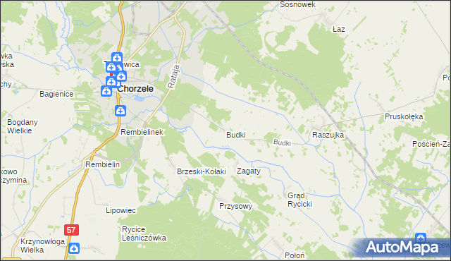 mapa Budki gmina Chorzele, Budki gmina Chorzele na mapie Targeo