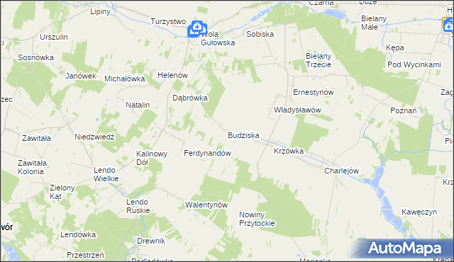 mapa Budziska gmina Adamów, Budziska gmina Adamów na mapie Targeo