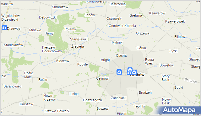 mapa Bugaj gmina Grabów, Bugaj gmina Grabów na mapie Targeo