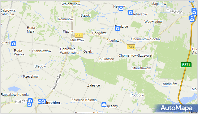 mapa Bukowiec gmina Kowala, Bukowiec gmina Kowala na mapie Targeo