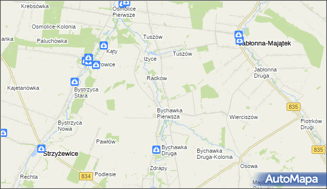 mapa Bychawka Trzecia, Bychawka Trzecia na mapie Targeo