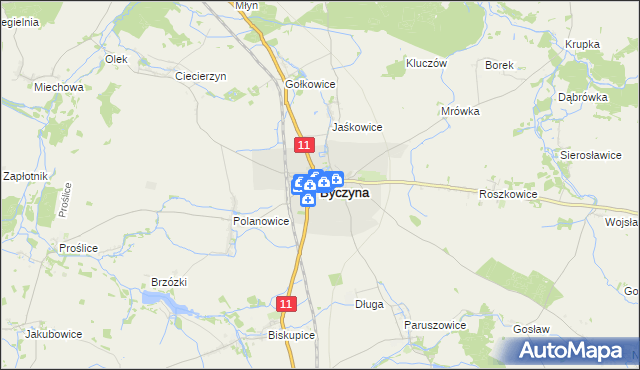 mapa Byczyna powiat kluczborski, Byczyna powiat kluczborski na mapie Targeo