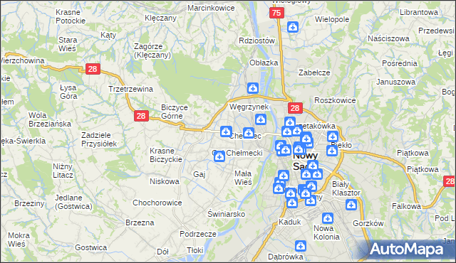 mapa Chełmiec powiat nowosądecki, Chełmiec powiat nowosądecki na mapie Targeo