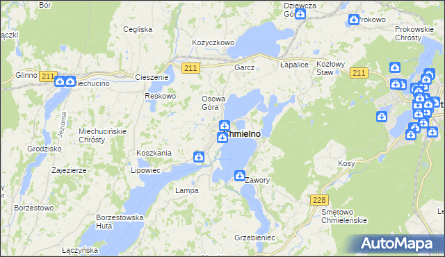 mapa Chmielno powiat kartuski, Chmielno powiat kartuski na mapie Targeo