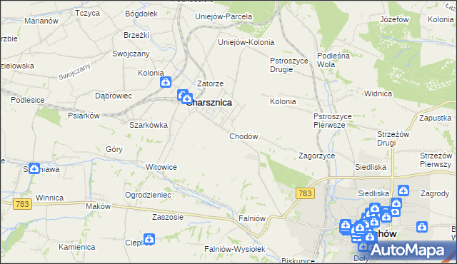 mapa Chodów gmina Charsznica, Chodów gmina Charsznica na mapie Targeo