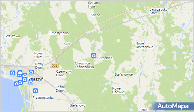 mapa Chrośnica gmina Zbąszyń, Chrośnica gmina Zbąszyń na mapie Targeo