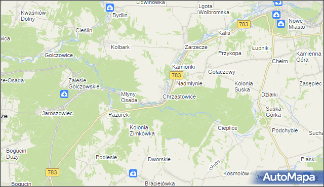 mapa Chrząstowice gmina Wolbrom, Chrząstowice gmina Wolbrom na mapie Targeo