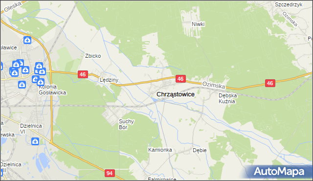 mapa Chrząstowice powiat opolski, Chrząstowice powiat opolski na mapie Targeo