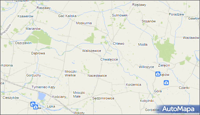 mapa Chwalęcice gmina Goszczanów, Chwalęcice gmina Goszczanów na mapie Targeo