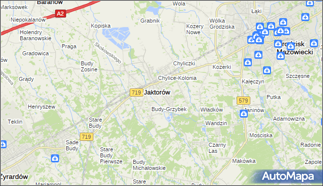 mapa Chylice gmina Jaktorów, Chylice gmina Jaktorów na mapie Targeo