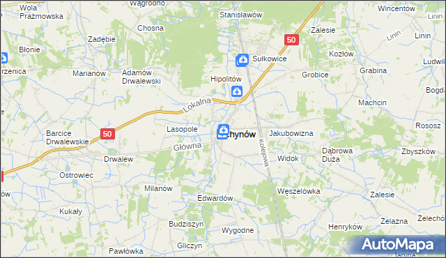 mapa Chynów powiat grójecki, Chynów powiat grójecki na mapie Targeo