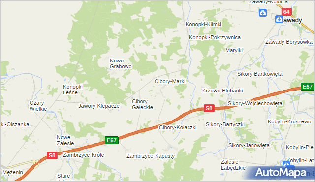 mapa Cibory-Krupy, Cibory-Krupy na mapie Targeo
